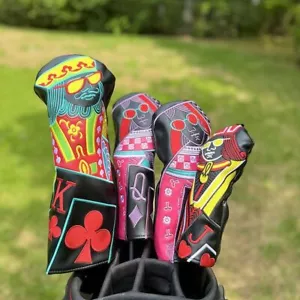 Playing Cards Golf Wood Head Covers Driver Fairway Woods Hybrid PU Headcovers US - Picture 1 of 54