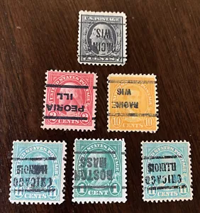 SCARCE U.S. STAMP LOT OF 6 INVERTED PRECANCELS RACINE, BOSTON, CHICAGO, PEORIA - Picture 1 of 8
