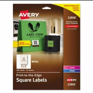 Etiquetas cuadradas impresas al borde Avery con TrueBlock 2 x 2 blancas 300/paquete 22806 - Imagen 1 de 8