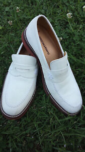 Johnston & Murphy Size 8.5M Solid White Sheep Skin Leather Slip On Penny Loafers
