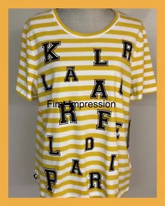 T-Shirt Karl Lagerfeld Paris Logo Rechtschreibung gold weiß gestreift Damen Größe S - Bild 1 von 6