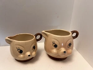 2 Beaver Kitsch Creamer Pitcher Set MCM novelty cups chipmunk mid century Japan - Picture 1 of 13