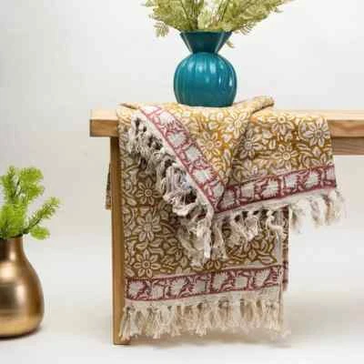 Cotton Hand block throw blankets for couch Decor, Farmhouse, Bed, Chair and Sofa - Image 1 of 4