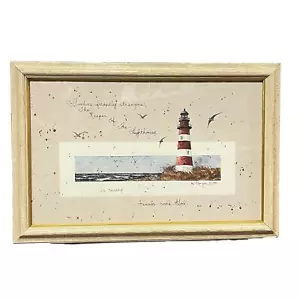Vintage D. Morgan 1990 Leuchtturmszene signiert vom Künstler 17"" x 11"" Eichenrahmen - Bild 1 von 7
