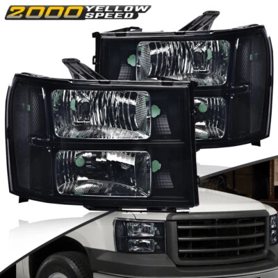 Fit For 2007-2013 GMC Sierra 1500 2007-2014 2500HD 3500HD Black Headlights Lamps - Image 1 of 4