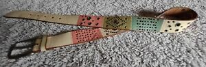 Women's Fossil Leather Studded Belt Medium Color Block Pink Green Yellow 32