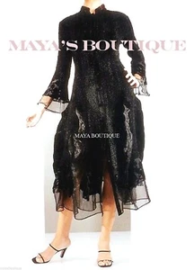 Stunning Dress Coat Crinkle Silk Velvet & Organza Ruffle Black Small - Picture 1 of 12