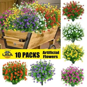 Paquete de 10 flores artificiales para exteriores resistentes a los rayos UV boj plantas falsas arbustos decoración - Imagen 1 de 17