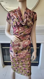 NEW Fuzzi GAULTIER Green Rose Floral Print Knee Length V-Neck Dress NWT SZ S - Picture 1 of 6