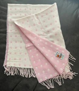 Foxford 100% Lambswool Blanket Ireland Wrap Shawl Baby Care 44”x30” Fringe Pink - Picture 1 of 15