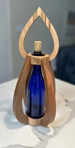 Wood Art Glass Lantern Candle holder Lamp light Wine Bottle Outdoor Indoor - Picture 1 of 24