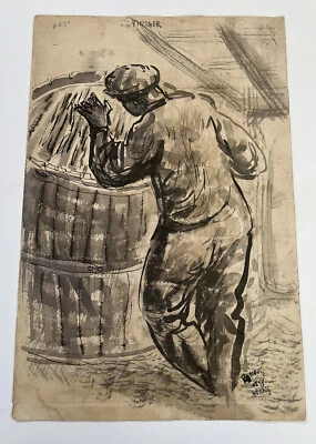 Vintage Watercolor Painting “Vintner of Forno”Ischia, Italy” 1953 by Bill Rakocy - Image 1 of 4