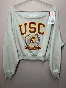 USC Trojans Cropped Off The Shoulder Sweatshirt Women Sz Large Collegiate - Picture 1 of 10