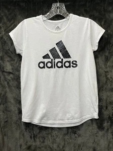 Adidas 3-Stripe T-shirt Graphic White & Black Glitter Girls Sz L/G (14) - Nice!! - Picture 1 of 6
