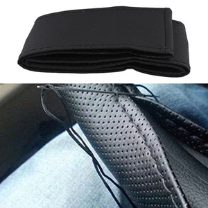 Wheel New Steering & Leather Black Sleeve With Thread Cover Car Diy And 38cm - Picture 1 of 12