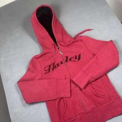 Sudadera con Capucha Harley Davidson Para Mujer Rosa Mediana Cremallera Completa Imitación Piel Forrada Script Logo Foto 1 de 4