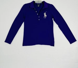Ralph Lauren Polo Shirt Girls Youth Large Purple Polo LS Big Pony Rugby Preppy - Picture 1 of 6