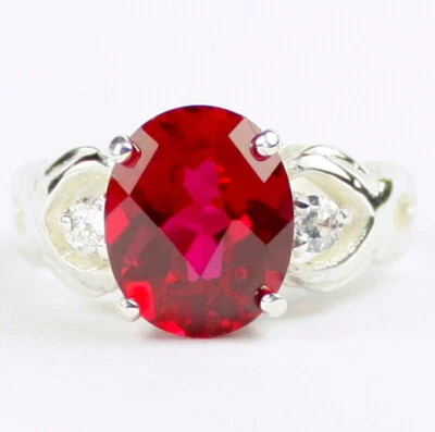 Created Ruby, Solid 925 Sterling Silver Ladies Ring, SR243-Handmade - Image 1 of 4