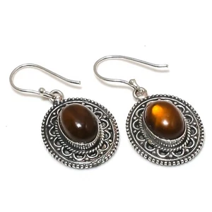 Yellow Flash Labradorite Gemstone Handmade 925 Sterling Silver Jewelry Earring - Picture 1 of 5