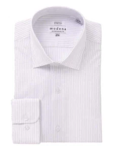 Mens Cotton Blue Striped Slim Fit Stretch Dress Shirt - Picture 1 of 2