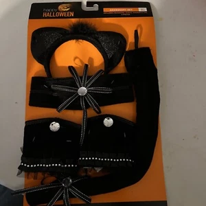 Black Cat Cosplay Costume Halloween Play Dress Up 5 Piece Accessory Set New - Picture 1 of 4