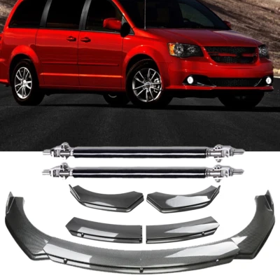 Carbon Fiber Style Front Bumper Lip Spoiler +Strut Rods For Dodge Grand Caravan - Image 1 of 4