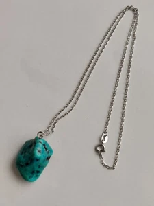 Vtg Turquoise Nugget stone rock pendant Sterling 925 Italy 18" chain necklace SW - Picture 1 of 7