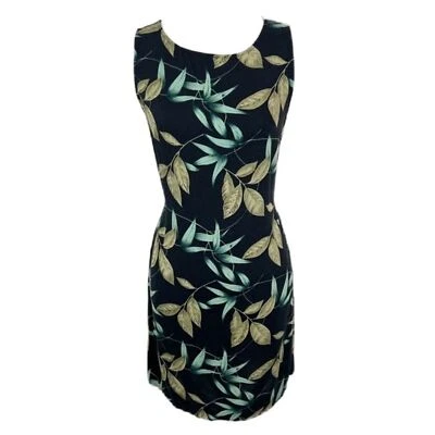 Vestido Impressions of California Feminino Médio Preto Verde Sem Mangas Vintage - Imagem 1 de 4