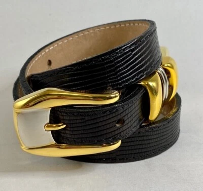 BB SIMON TEXTURED BLACK LEATHER BELT - MEDIUM *FITS LIKE A SMALL* - Image 1 of 4
