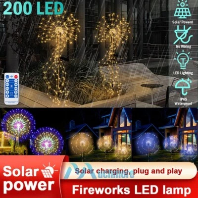 4X 120/150/200 LED Solar Fireworks Light Waterproof Path Lawn Garden Decor Lamp - Image 1 of 4