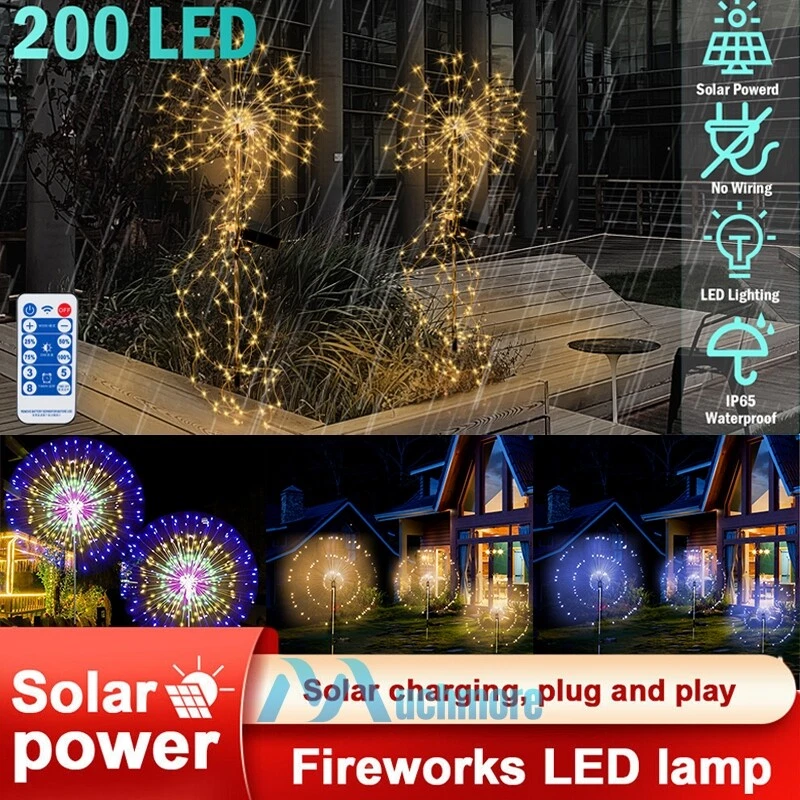 4X 120/150/200 LED Solar Fireworks Light Waterproof Path Lawn Garden Decor Lamp - Image 1 of 4