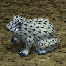 Vintage Andrea By Sadek Porcelain Blue & White Hand Painted Frog W/Netting