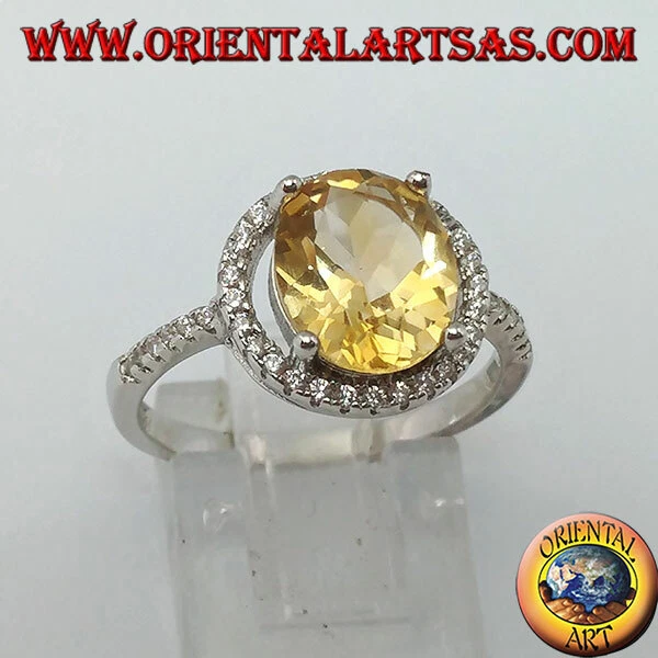 Anello in argento 925‰ con topazio naturale sospesa su un cerchio di zirconi - Immagine 1 di 1