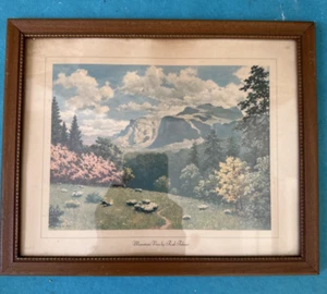 Antique Carved Wood Beaded Art Picture Frame Rod Palmer Print  8x1`0 - Picture 1 of 6
