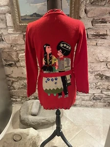 Fun Vintage Republic of Korea Mexican Tourist Style Belted Cardigan Size XS/S - Picture 1 of 6
