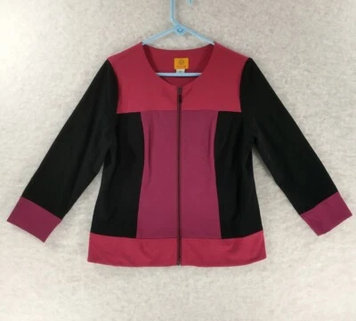 Ruby Road Colorblock Popover Womens Sz 12 Full Zip Pink Black Retro Shirt Jacket - Image 1 of 4