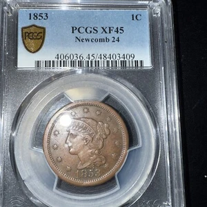 1853 PCGS XF 45 Newcomb 24 Large cent Gold shield - Picture 1 of 2