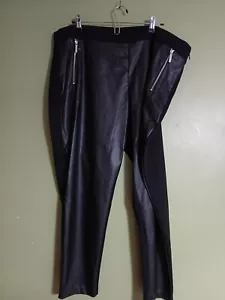 Michael Kors 3X Pants Black Faux Leather Gold Zipper Pull On Stretch Trousers - Picture 1 of 15
