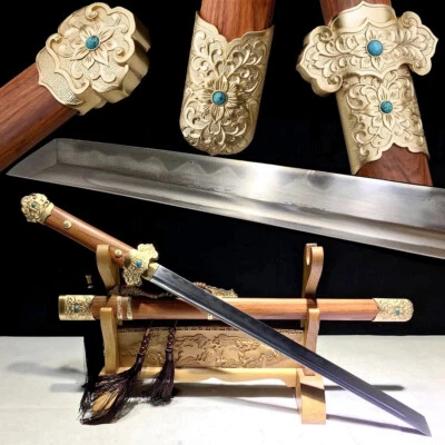 Espada afilada china Tang Dao arcilla templado acero Damasco KUNGFU Wakizashi Foto 1 de 4