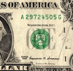 1999 Series Old Note Fancy Serial Number One Dollar Bill - Picture 1 of 11