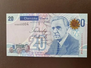 Low Number AA0000004 Northern Ireland Danske Bank £20 pounds P-213 UNC Very rare - Picture 1 of 7