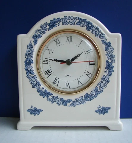 Vintage Floral Blue and White Porcelain Delft style Mantel Desk Clock, 6” Tall Cover