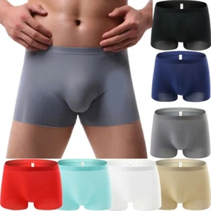 Men Ice Silk Seamless Boxer Briefs Pouch Underwear Shorts Trunks Underpants - Picture 1 of 19
