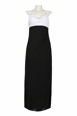 Alex Evenings 串珠肩牛仔雪纺礼服 14 码 16 黑色白色全新带标签 249 美元 — 第 1/3 张图片