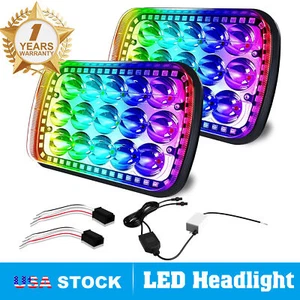 2PCS 5x7" 7x6" LED Headlight Hi-Lo Beam with RGB Halo DRL For Truck 4Runner - Picture 1 of 9