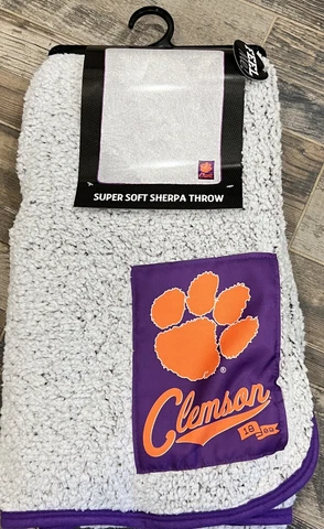 New Clemson University Super Soft Sherpa Frosty Blanket Throw 55x70 Tiger Paw Cover