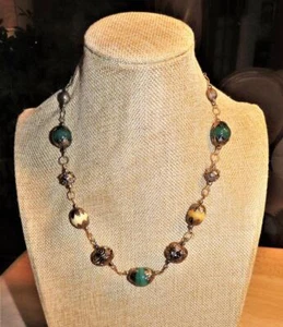Vintage stone and Mexican silver link neckace. 20 inches by 1/2 inch - Picture 1 of 8