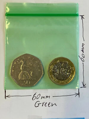 100 NEW 60X60mm GREEN Small Plastic Bags Baggies Bag Grip Seal Zipper bags 2.4" - Image 1 of 2