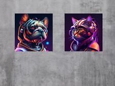 Cyberpunk Space Cat and Dog Art Downloadable Digital 4K for Print