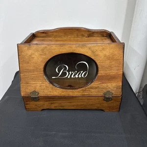 Vintage ** BREAD ** Thick Heavy Oak Wood Bread Box USA 15.5x10 - Picture 1 of 14